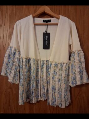 Young Threads Ivory & Multicolor Knit Peplum Cardigan